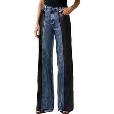 Alice And Olivia Womens Faux Leather Trim Cotton Wide Leg Jeans
