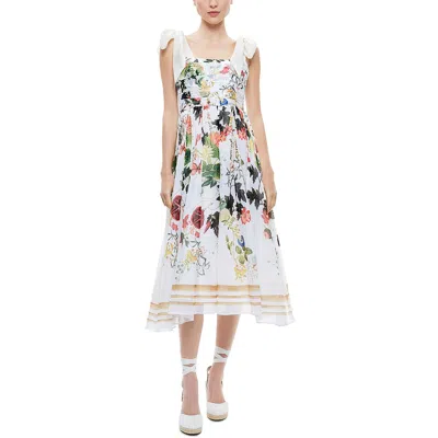 Alice And Olivia Womens Floral Print Cotton Midi Dress In Blush Kiss Vanilla