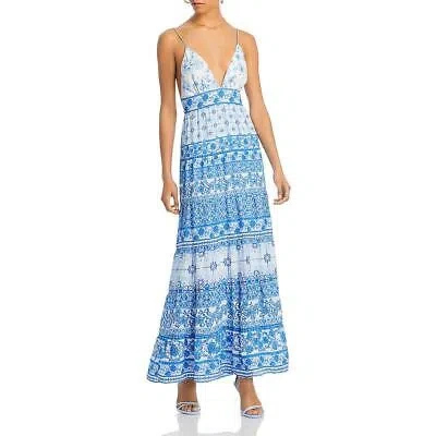 Pre-owned Alice And Olivia Womens Karolina Blue Chiffon Floral Maxi Dress 12 Bhfo 8983 In Greek Tile