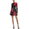 Alice And Olivia Chara Vegan Leather Crew Neck Long Sleeve Gathered Dress In Multi