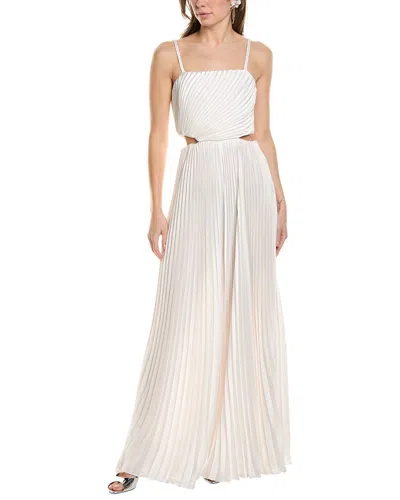 Alice And Olivia Cutout Pleated Satin Jumpsuit In White