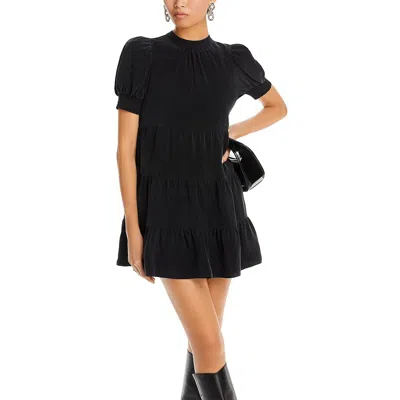 Alice And Olivia Dorine Puff Sleeve Trapeze Mini Dress Black Xs