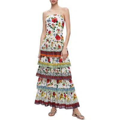 Pre-owned Alice And Olivia Womens Valencia White Tiered Long Summer Maxi Dress 2 Bhfo 9644