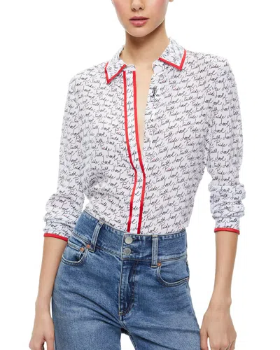 Alice And Olivia Womens Willa Placket Silk Top, Xs In White