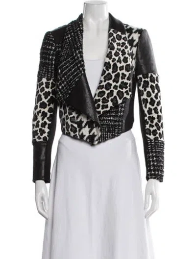 Pre-owned Alice And Olivia Wool Animal Print Evening Jacket In Black