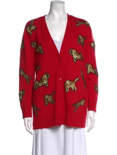 Pre-owned Alice And Olivia Wool Animal Print Sweater In Red