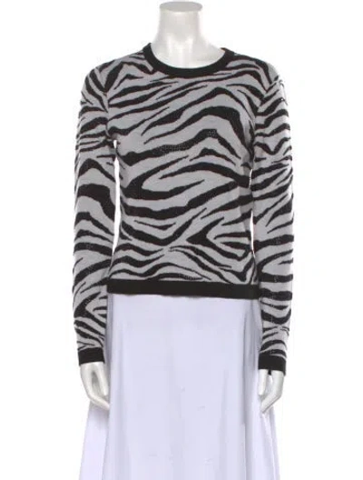Pre-owned Alice And Olivia Wool Animal Print Sweater In White