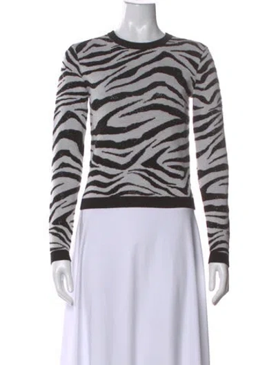 Pre-owned Alice And Olivia Wool Animal Print Sweater In White