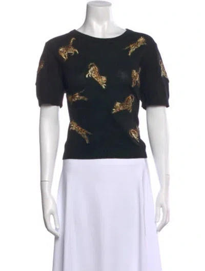 Pre-owned Alice And Olivia Wool Animal Print Top In Black