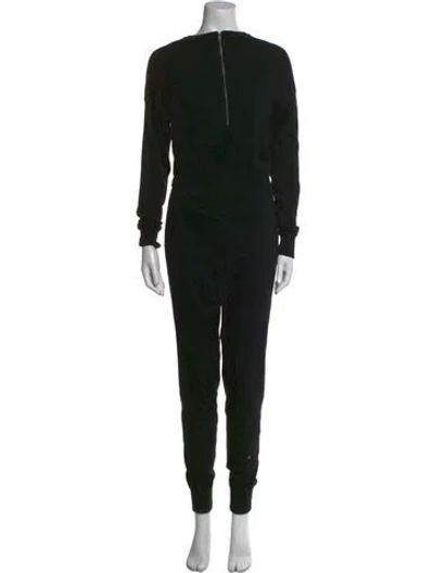 Pre-owned Alice And Olivia Wool Bateau Neckline Jumpsuit In Black