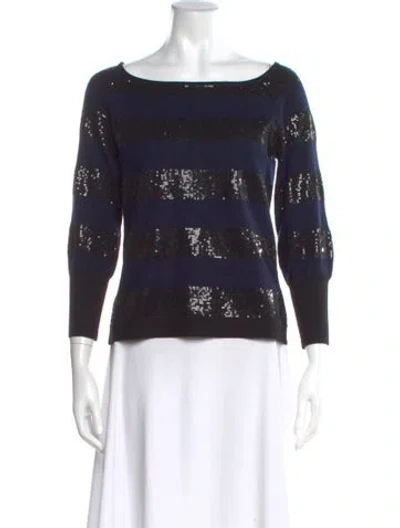 Pre-owned Alice And Olivia Wool Bateau Neckline Sweater In Blue