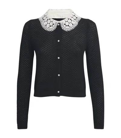 Alice And Olivia Wool Collared Carson Cardigan In Black