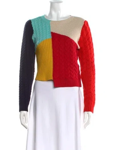 Pre-owned Alice And Olivia Wool Colorblock Pattern Sweater In Blue