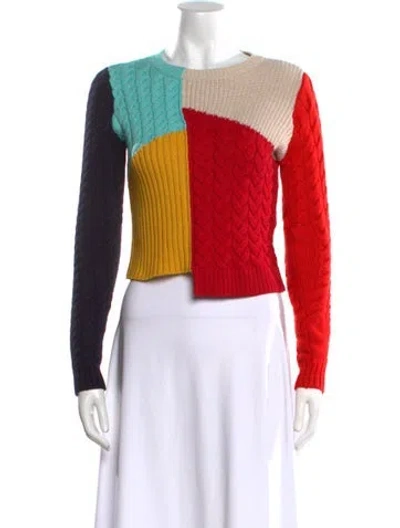 Pre-owned Alice And Olivia Wool Colorblock Pattern Sweater In Red