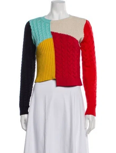 Pre-owned Alice And Olivia Wool Colorblock Pattern Sweater In Red