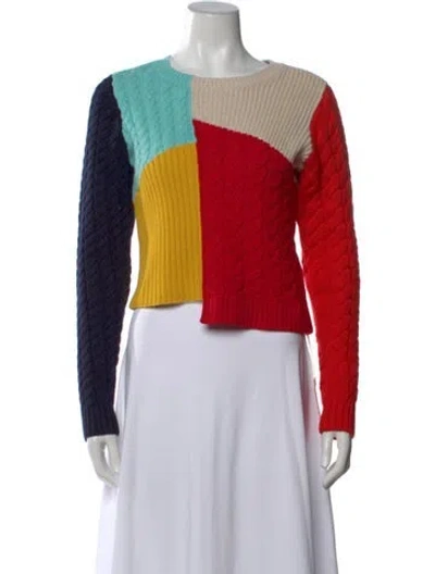 Pre-owned Alice And Olivia Wool Colorblock Pattern Sweater In Red