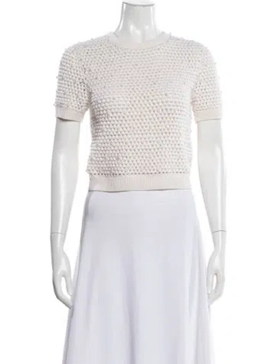 Pre-owned Alice And Olivia Wool Crew Neck Sweater In White