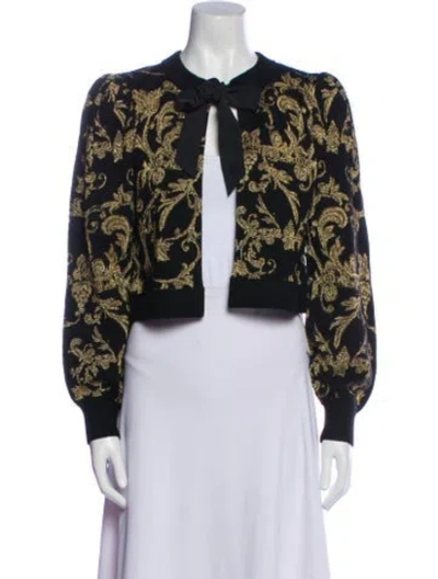 Pre-owned Alice And Olivia Wool Floral Print Evening Jacket In Blue