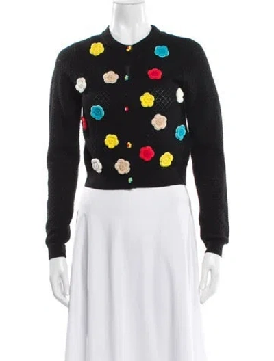Pre-owned Alice And Olivia Wool Floral Print Sweater In Black