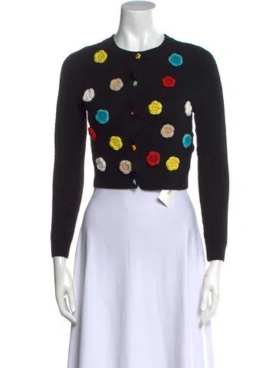 Pre-owned Alice And Olivia Wool Floral Print Sweater In Black