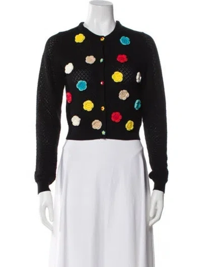 Pre-owned Alice And Olivia Wool Floral Print Sweater In Black