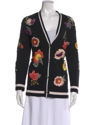 Pre-owned Alice And Olivia Wool Floral Print Sweater In Black