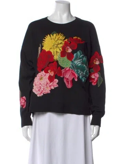 Pre-owned Alice And Olivia Wool Floral Print Sweater In Black