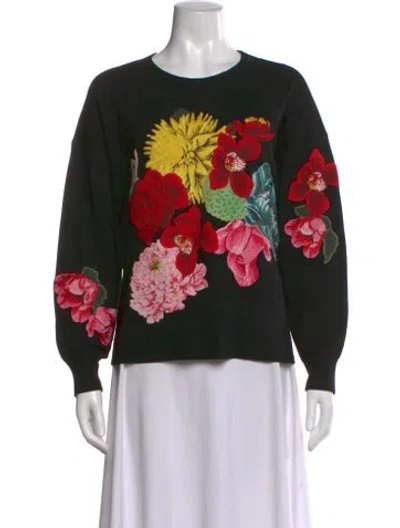 Pre-owned Alice And Olivia Wool Floral Print Sweater In Black