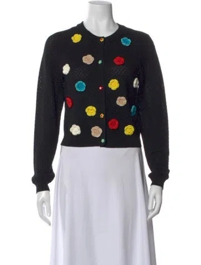 Pre-owned Alice And Olivia Wool Floral Print Sweater In Black