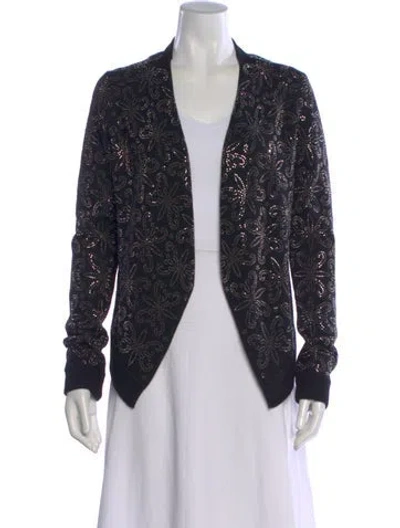 Pre-owned Alice And Olivia Wool Floral Print Sweater In Black