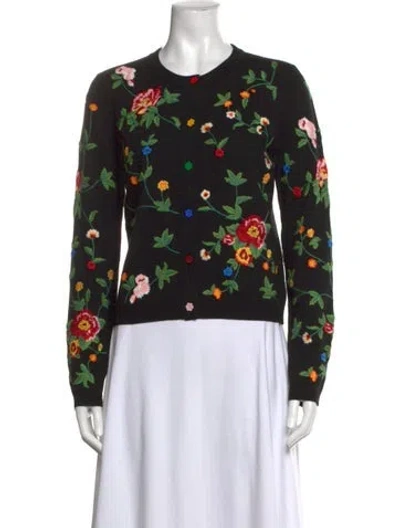 Pre-owned Alice And Olivia Wool Floral Print Sweater In Black