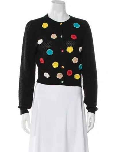 Pre-owned Alice And Olivia Wool Floral Print Sweater In Black