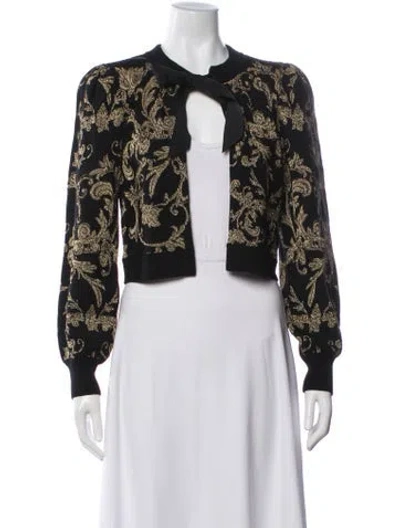 Pre-owned Alice And Olivia Wool Floral Print Sweater In Black