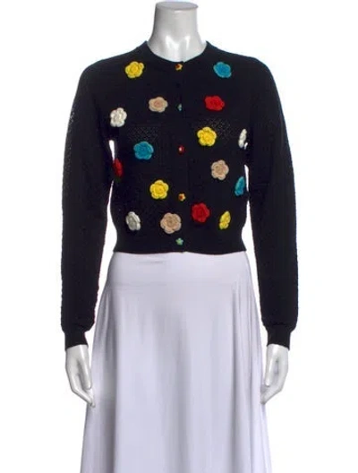 Pre-owned Alice And Olivia Wool Floral Print Sweater In Black