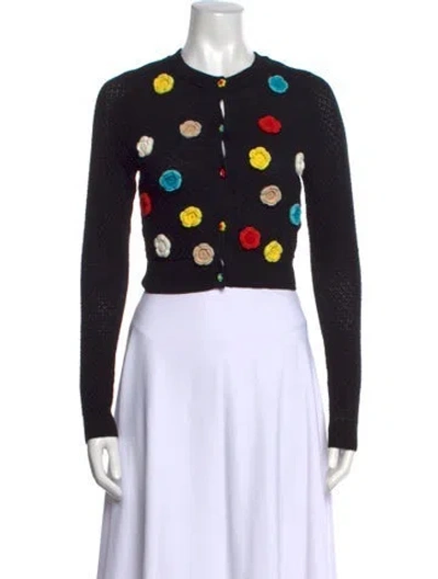 Pre-owned Alice And Olivia Wool Floral Print Sweater In Black