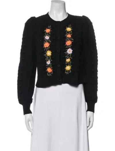 Pre-owned Alice And Olivia Wool Floral Print Sweater In Black