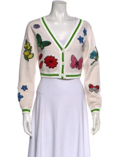 Pre-owned Alice And Olivia Wool Floral Print Sweater In Neutral