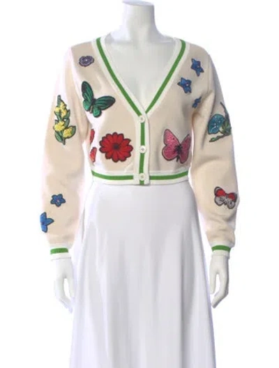 Pre-owned Alice And Olivia Wool Floral Print Sweater In Neutral