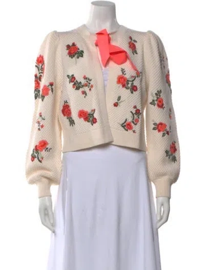 Pre-owned Alice And Olivia Wool Floral Print Sweater In Neutral
