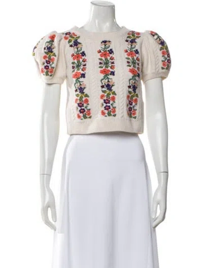 Pre-owned Alice And Olivia Wool Floral Print Sweater In Neutral