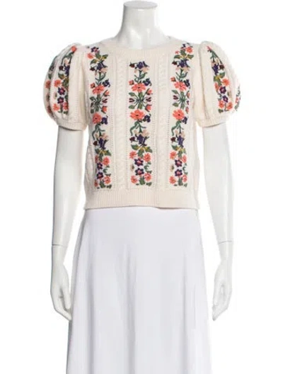 Pre-owned Alice And Olivia Wool Floral Print Sweater In Neutral