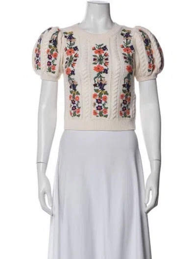 Pre-owned Alice And Olivia Wool Floral Print Sweater In Neutral
