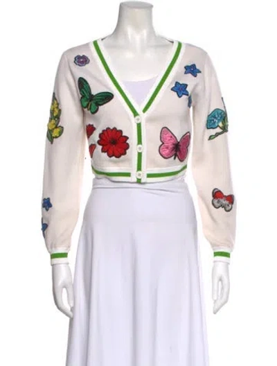 Pre-owned Alice And Olivia Wool Floral Print Sweater W/ Tags In Neutral