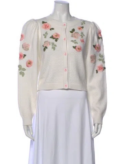 Pre-owned Alice And Olivia Wool Floral Print Sweater W/ Tags In White