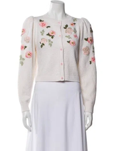Pre-owned Alice And Olivia Wool Floral Print Sweater In White