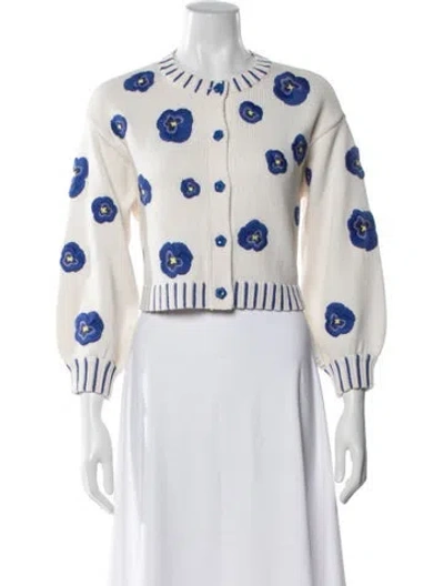 Pre-owned Alice And Olivia Wool Floral Print Sweater In White