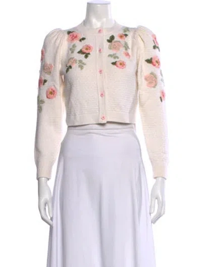 Pre-owned Alice And Olivia Wool Floral Print Sweater In White