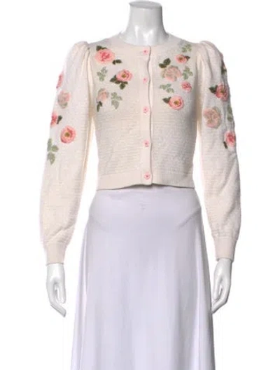 Pre-owned Alice And Olivia Wool Floral Print Sweater In White