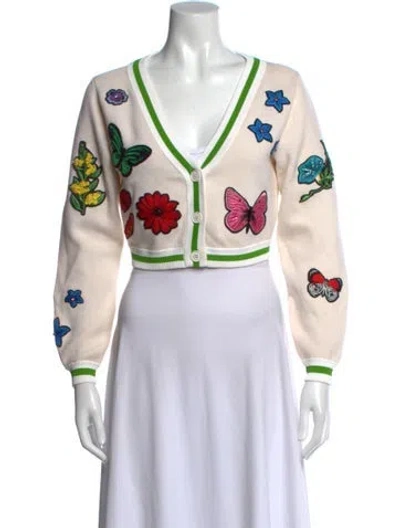 Pre-owned Alice And Olivia Wool Floral Print Sweater In White