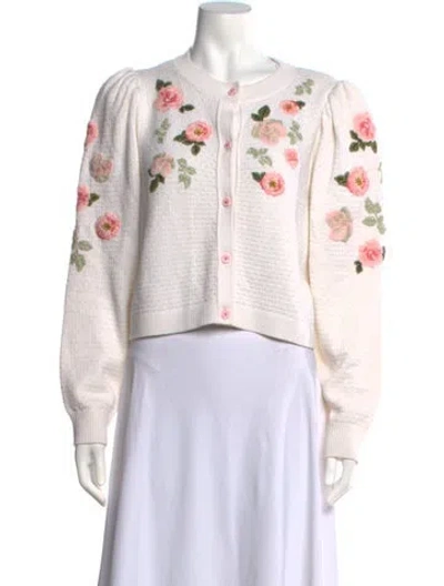 Pre-owned Alice And Olivia Wool Floral Print Sweater In White